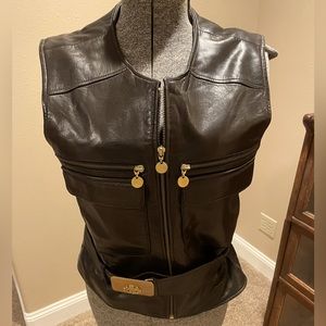 SOLD 1980’s Vakko brown leather vest with gold hardware size S